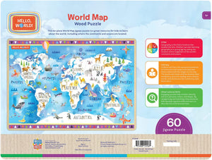Hello World! World Map Wooden 60pc Puzzle