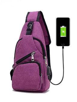 Anti Theft with USB Charging Sling Bag Day Pack- Pink