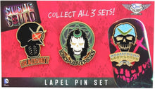 Load image into Gallery viewer, QMx Suicide Squad Lapel Deadshot, Enchantress and Captain Boomerang Pin Set 1