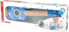 Load image into Gallery viewer, Hape Kid&#39;s Wooden Toy Ukulele in Multicolor Dot Blue
