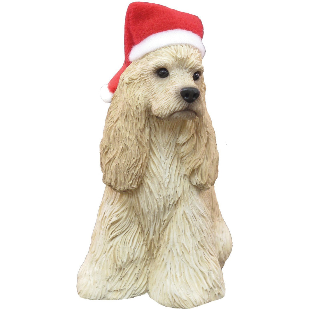 Sandicast Buff Cocker Spaniel Wearing Santa Hat