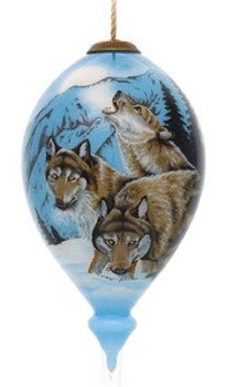Moon Dancer Wolves Hand Painted Christmas Ornament