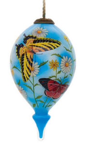 Heavenly Daisies with Butterflies Hand Painted Christmas Ornament