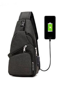 Anti Theft with USB Charging Sling Bag Day Pack- Black