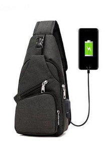 Anti Theft with USB Charging Sling Bag Day Pack- Black