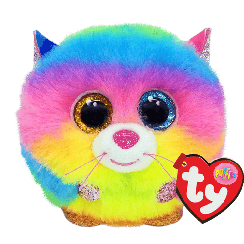 Ty Beanie Ballz Puffies- Gizmo The Rainbow Cat