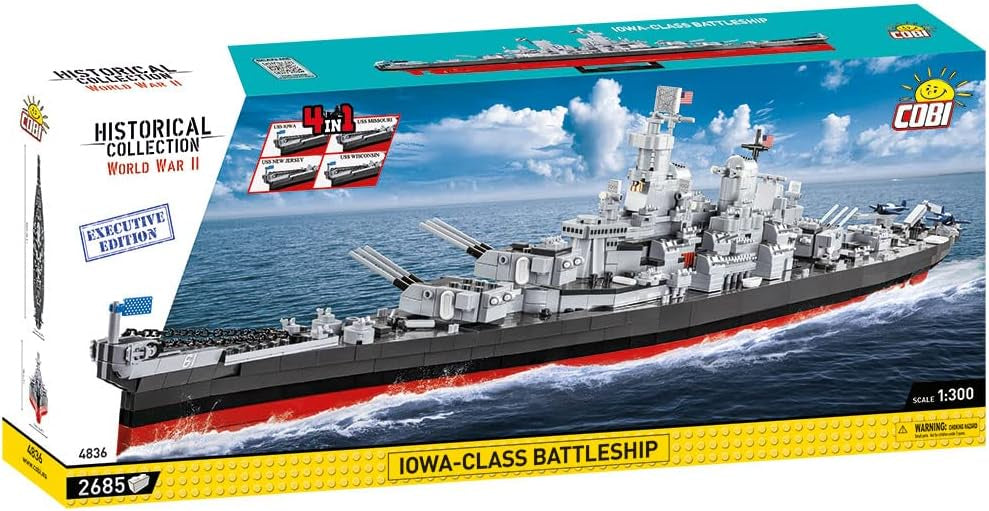 COBI Toys Historical Collection World War II Iowa-Class Battleship, 4-in-1 Executive Edition Model, 2685 pieces
