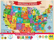 Load image into Gallery viewer, United States of America Map with State Capitals State Shaped Wooden 44pc Puzzle