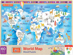 Hello World! World Map Wooden 60pc Puzzle