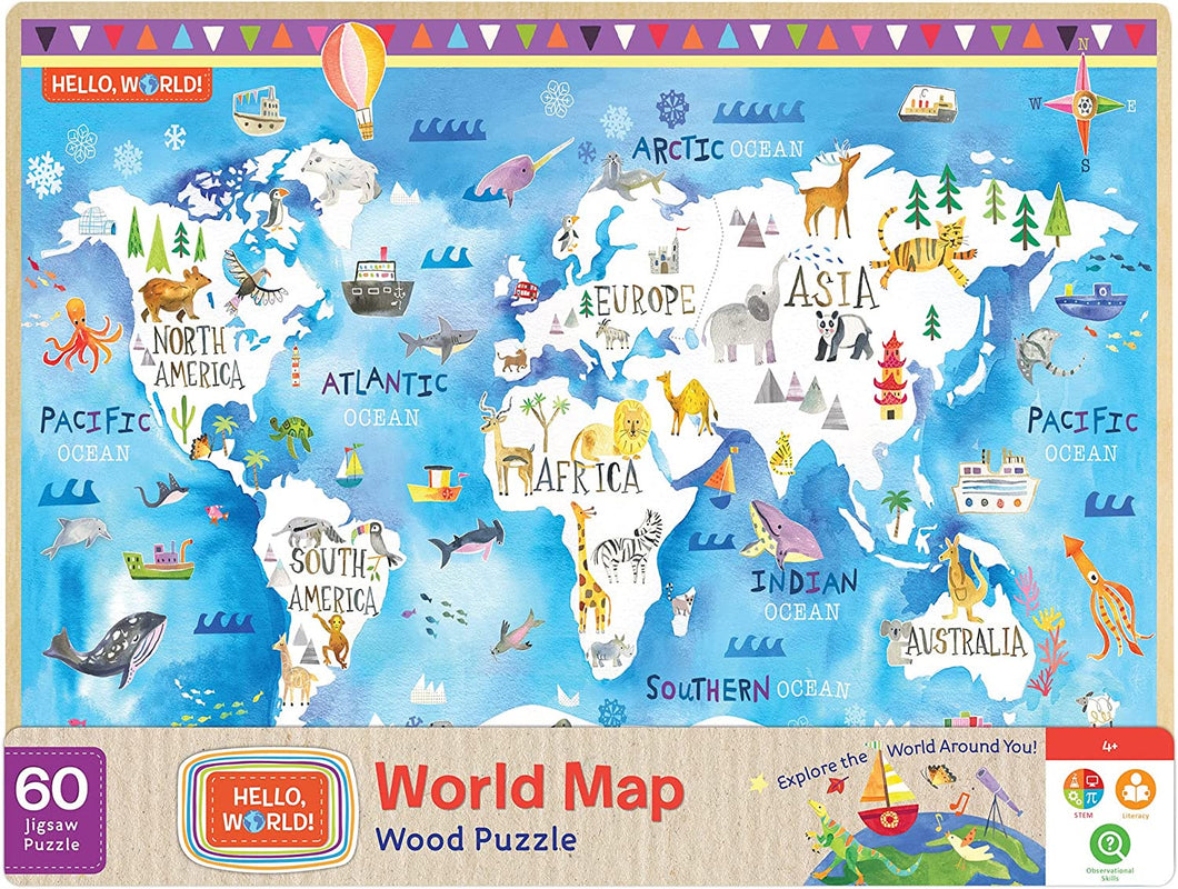 Hello World! World Map Wooden 60pc Puzzle