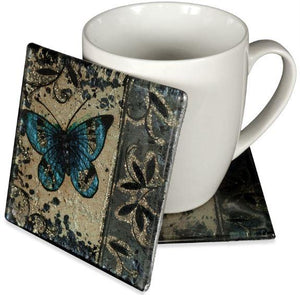 Angelstar Cozenza Collection Blue Butterfly Coaster Set-4"