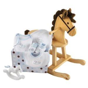 Rockaby Baby Rocking Horse with Plush Toy and Layette Gift Set BLUE