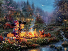 Load image into Gallery viewer, 750 Piece Thomas Kinkade Disney Dreams Puzzle-Mickey and Minnie Sweetheart Fire