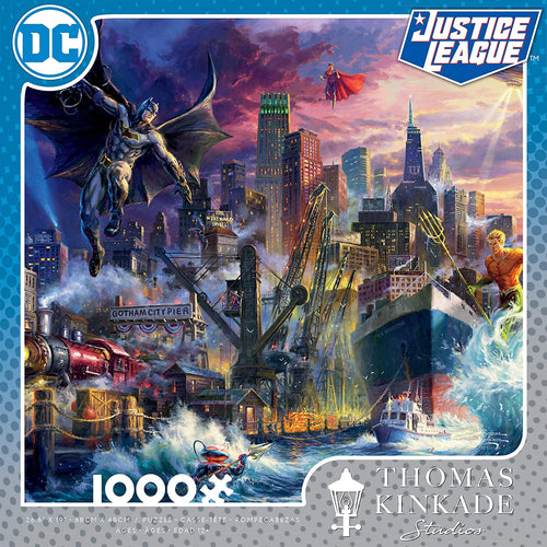 1000pc Thomas Kincade Justice League Puzzle-Showdown at Gotham Pier