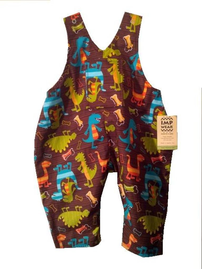 Sea Turtles with Brown Dinos Reversible Overalls- Large