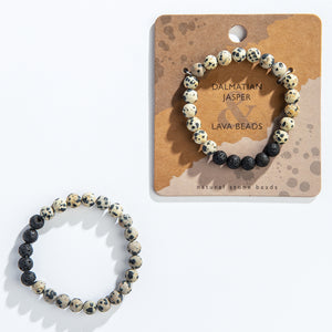 Geocentral Dalmation Jasper Lava Beads Bracelet