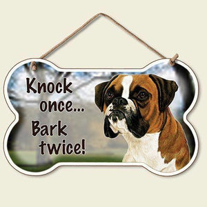 Decorative Wood Sign: Knock Once... Bark Twice -Boxer