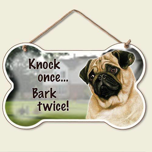 Decorative Wood Sign: Knock Once... Bark Twice -Pug