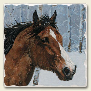 Tumbled Stone Trivet- Winter Horse