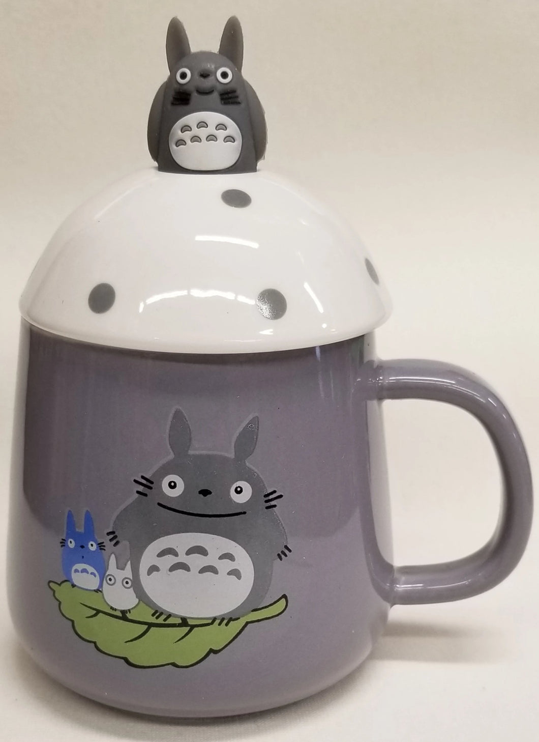 Totoro Ceramic Mug with Mushroom Top and Spoon