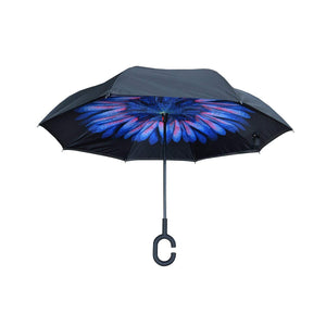 Topsy Turvy Inverted Umbrella Black/Blue Daisy