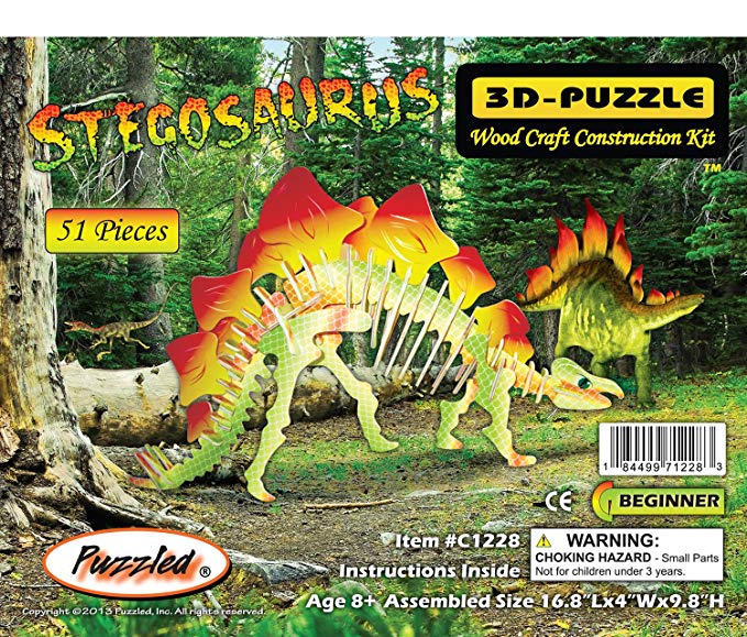 Illuminated Stegosaurus 3-D Woodcraft Construction Puzzle Kit