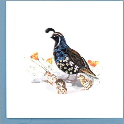 Quilling Card Quail and Chicks Greeting Card