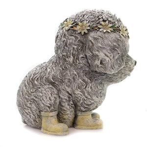 Rainy Day Pudgy Dog Textured Grey 7 x 9 Resin Stone Outdoor Garden Statue