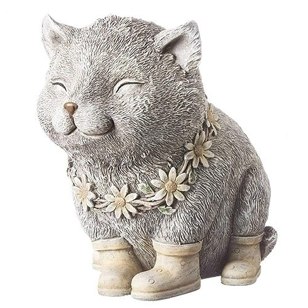 Rainy Day Pudgy Cat Textured Gray 7.5 x 8 Resin Stone Outdoor Garden Statue