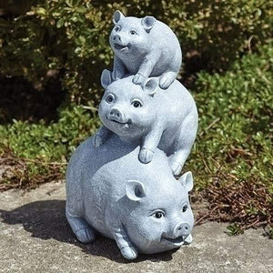 10.5" 3 Pigs Stacked Resin Stone Outdoor Garden Statue