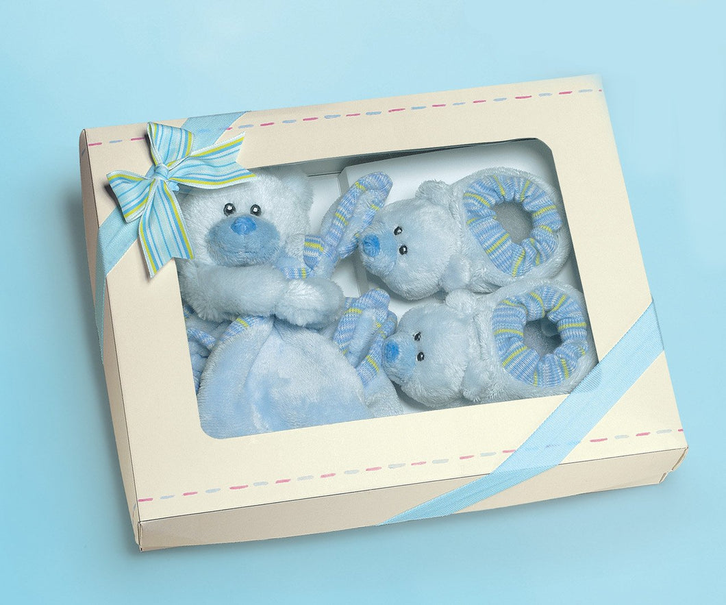 My First Teddy Comforter Blankie and Booties Gift Set-Blue