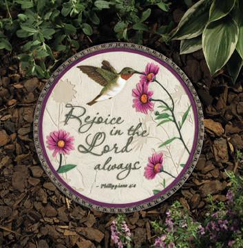 Inspirational Stepping Stone-Hummingbird, Rejoice in the Lord Always