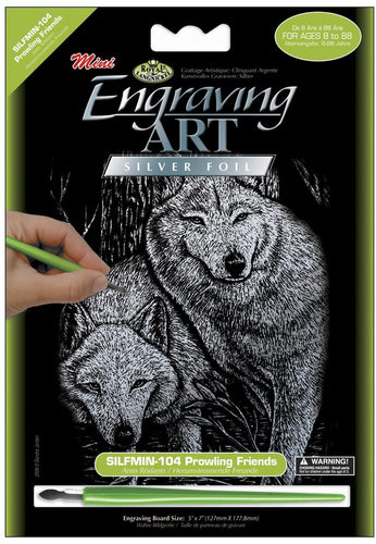ROYAL BRUSH Mini Silver Foil Engraving Art Kit 5 by 7-Inch, Prowling Friends