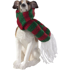 Sandicast Greyhound with Red and Green Scarf Christmas Ornament