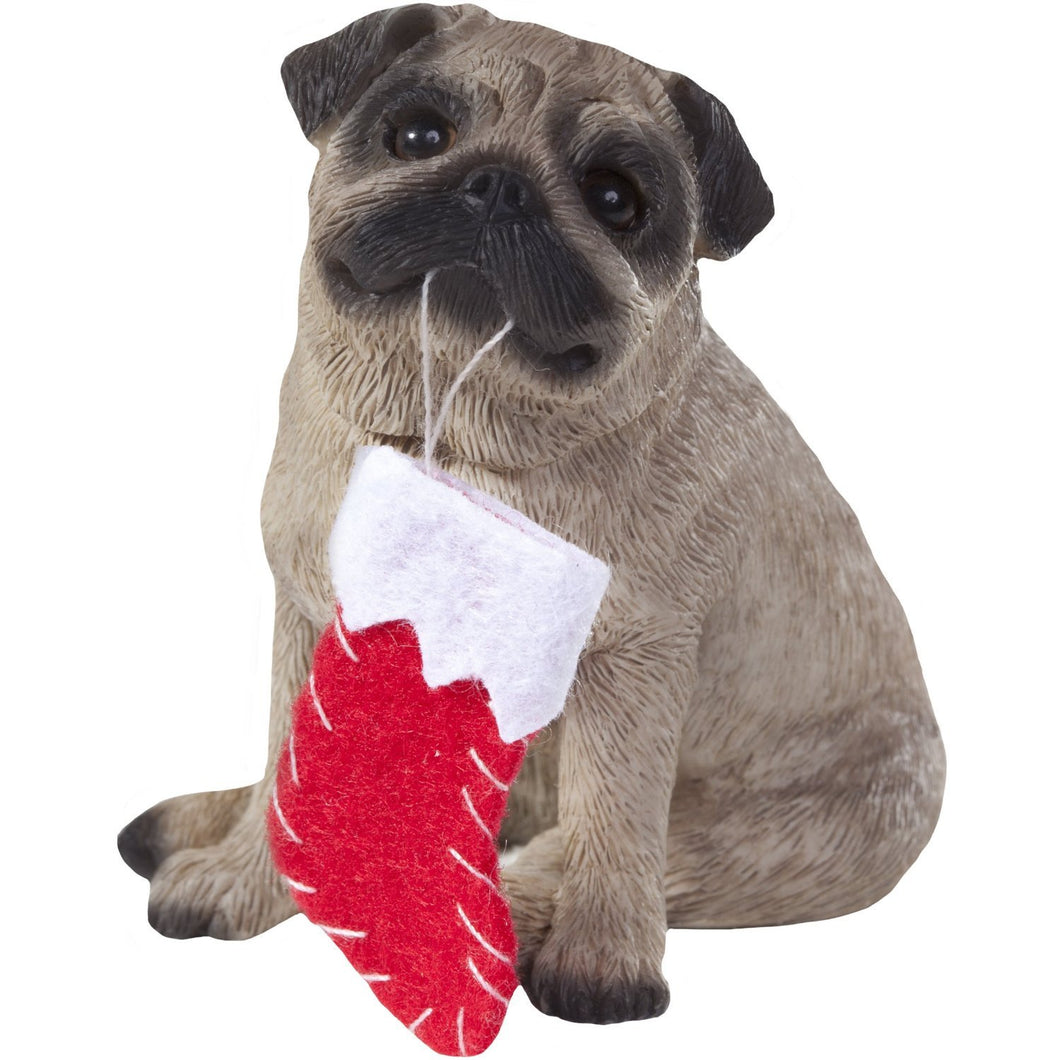 Sandicast Fawn Pug with Stocking Christmas Ornament