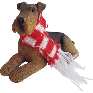 Sandicast Airedale Terrier with Santa Hat Christmas Ornament