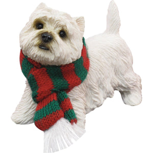 Sandicast West Highland White Terrier with Red and Green Scarf Christmas Ornament