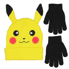 Load image into Gallery viewer, Pikachu with Ears Knit Hat and Gloves Set